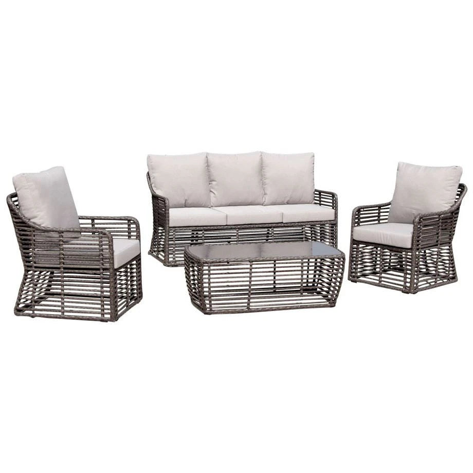 Hospitality Rattan Sapphire 4 Pc Sofa Set With Cushion 2183-GRY-4PC-SET - BetterPatio.com