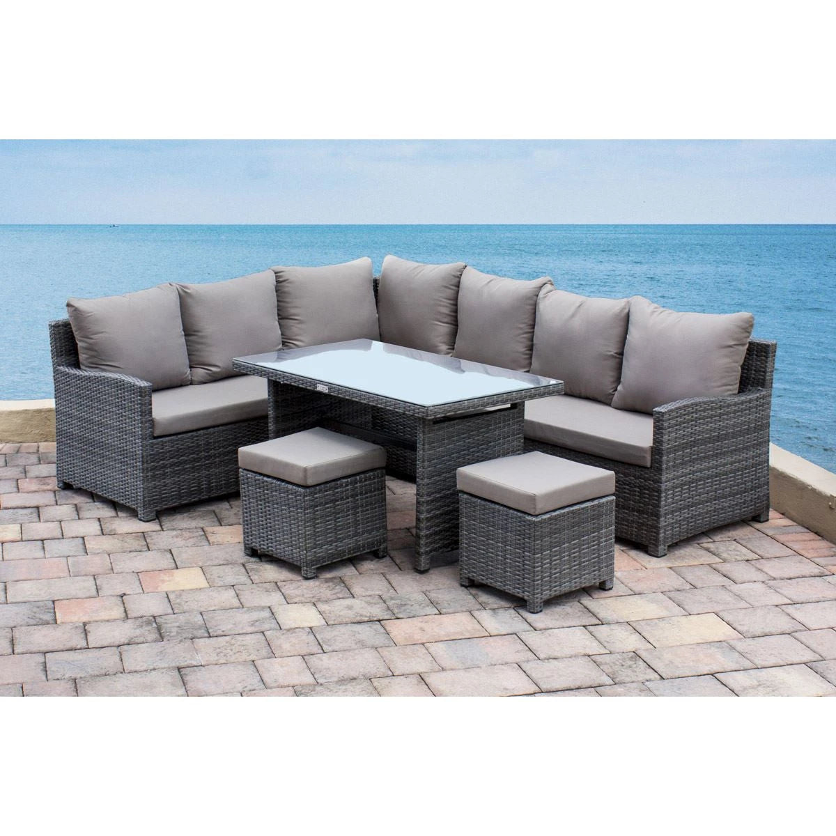 Hospitality Rattan 5 Pc Sectional Dining Set 3215F-GRY-5PC-SET - BetterPatio.com