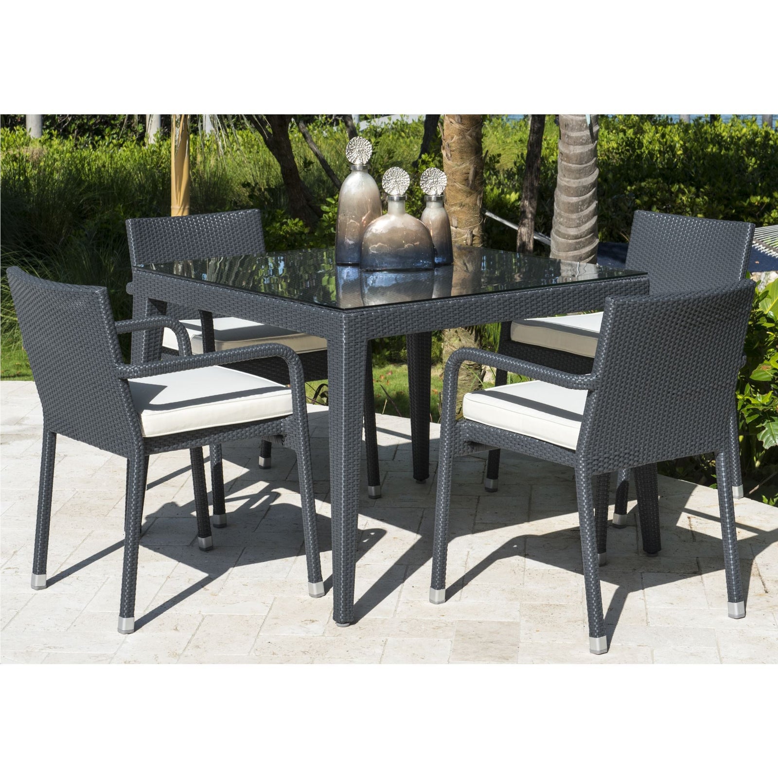 Panama Jack Onyx 5 PC Dining Set w/cushions PJO-1901-BLK-5DA-GL - BetterPatio.com