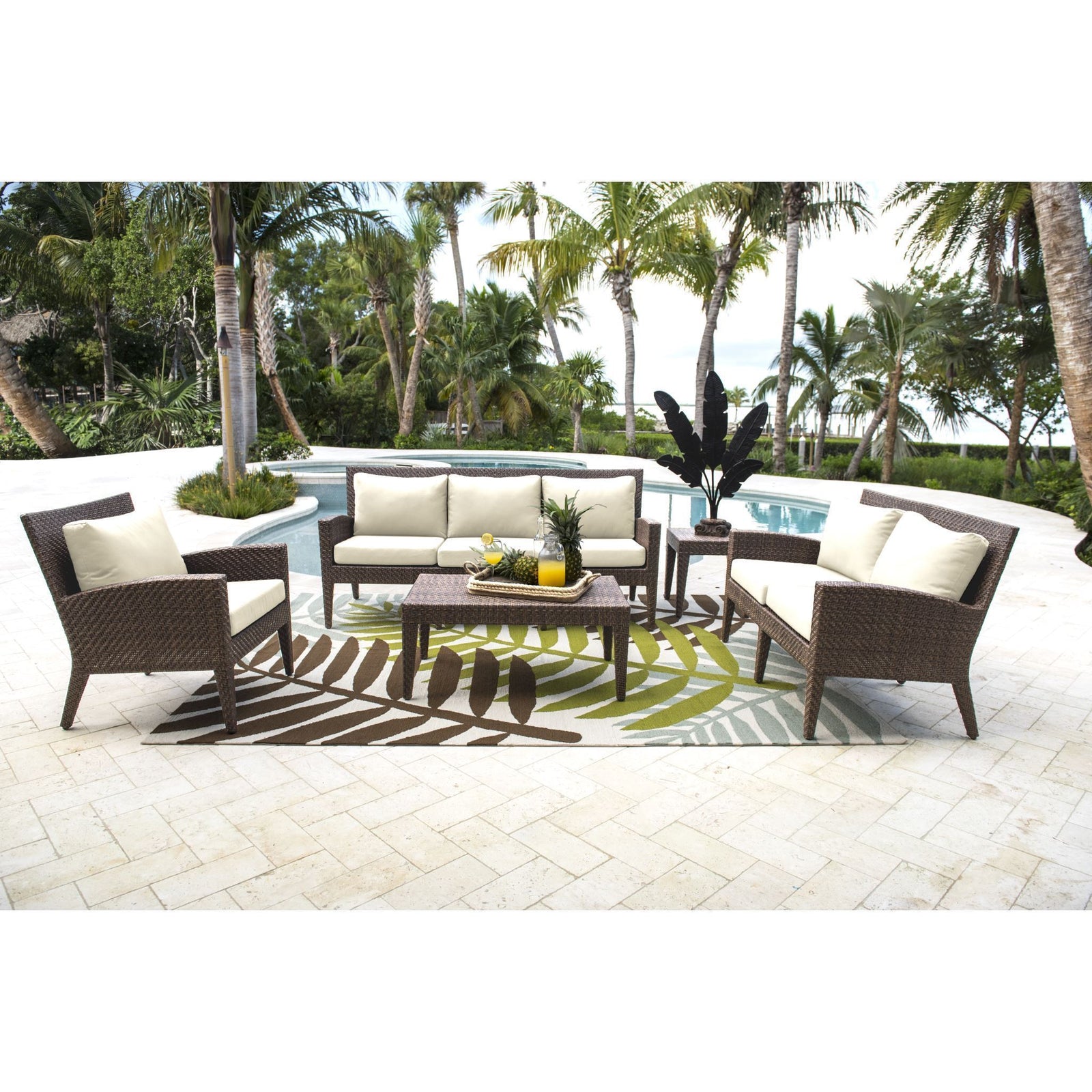 Panama Jack Oasis 5 PC Seating Set w/cushions PJO-2201-JBP-5PC-GLASS - BetterPatio.com