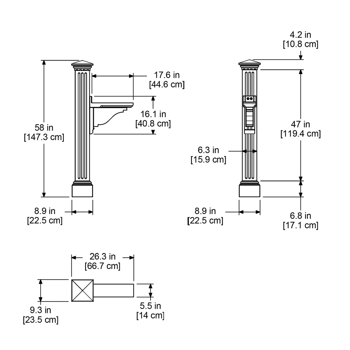 Mayne Manchester Mail Post 5852 - Overhead or dimensional product specification view