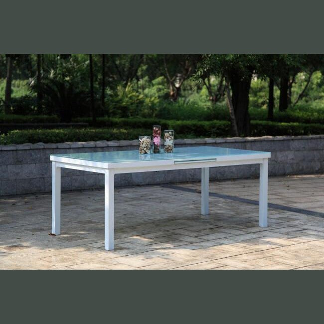 Panama Jack Mykonos Extendable Glass Rect Table PJO-2401-WHT-EXT - BetterPatio.com