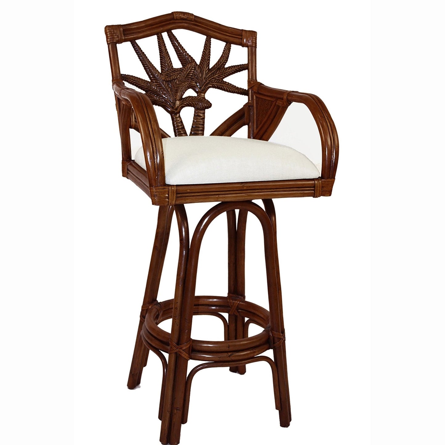 Hospitality Rattan HomeCancun Palm Indoor Swivel Rattan & Wicker 24" Counterstool in TC Antique Finish 401-6179-TCA-C/CV-24- BetterPatio.com