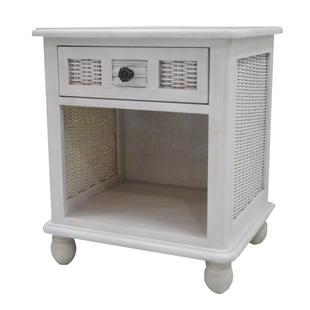 Hospitality Rattan HomeCoastal Breeze One Drawer Nightstand w/Glass 1219-5001-WW-GL- BetterPatio.com
