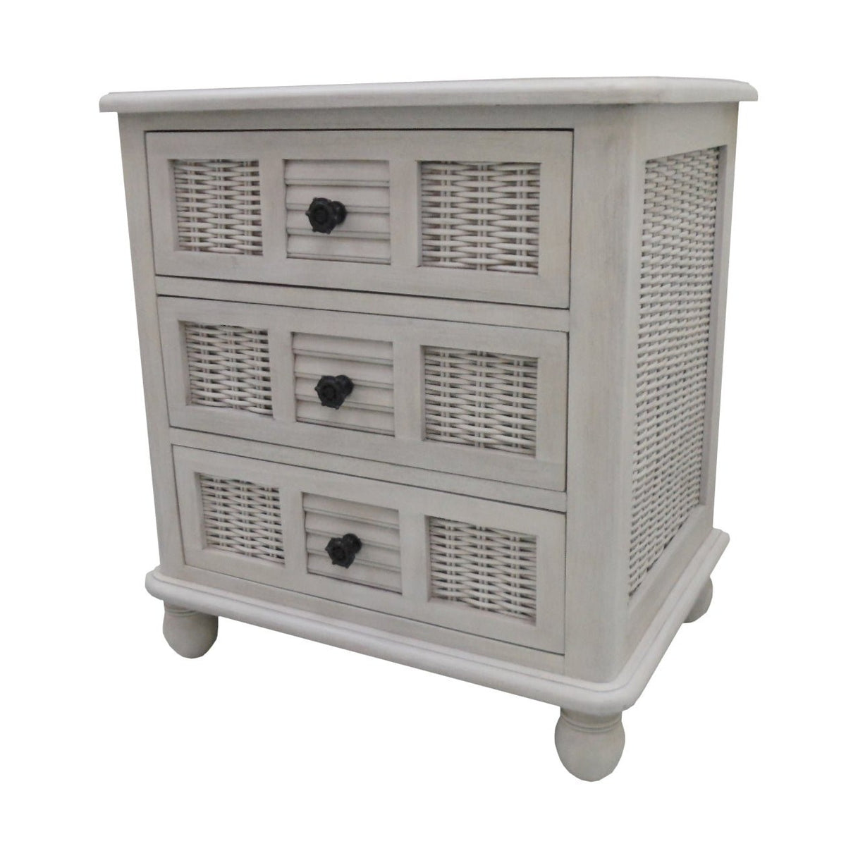 Hospitality Rattan HomeCoastal Breeze Three Drawer Nightstand Chest w/Glass 1219-5010-WW-GL- BetterPatio.com