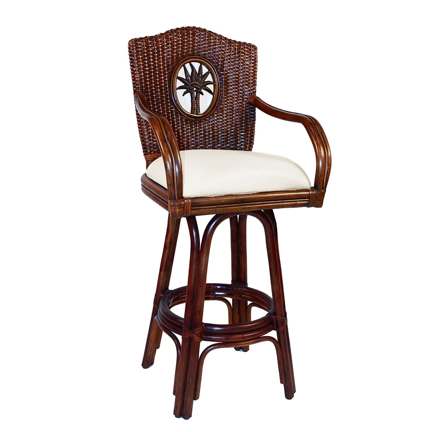 Hospitality Rattan HomeLucaya Indoor Swivel Rattan & Wicker 30" Barstool in TC Antique Finish 913-6208-TCA-B/CV-24- BetterPatio.com
