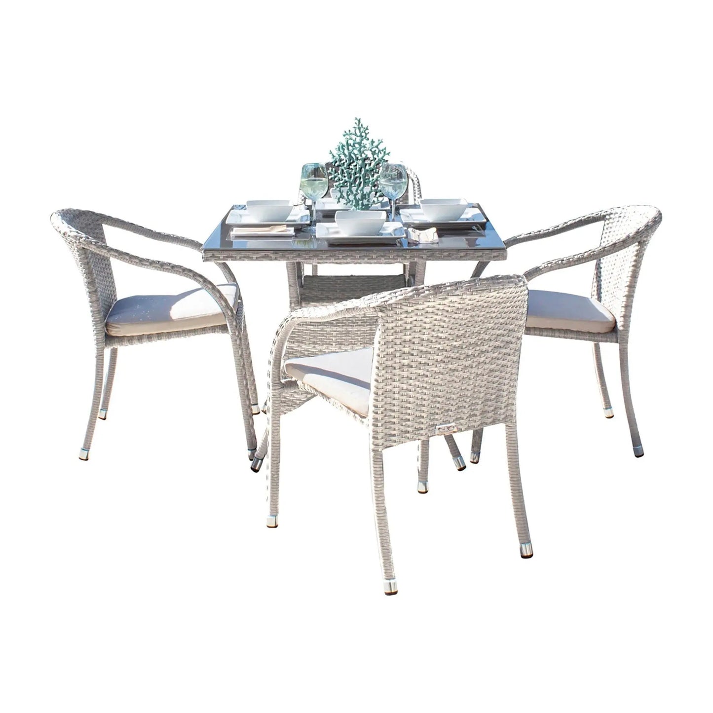Hospitality Rattan PatioAthens 5-Piece Armchair Dining Set with Cushions 895-1147-WW-5DA-CUSH- BetterPatio.com