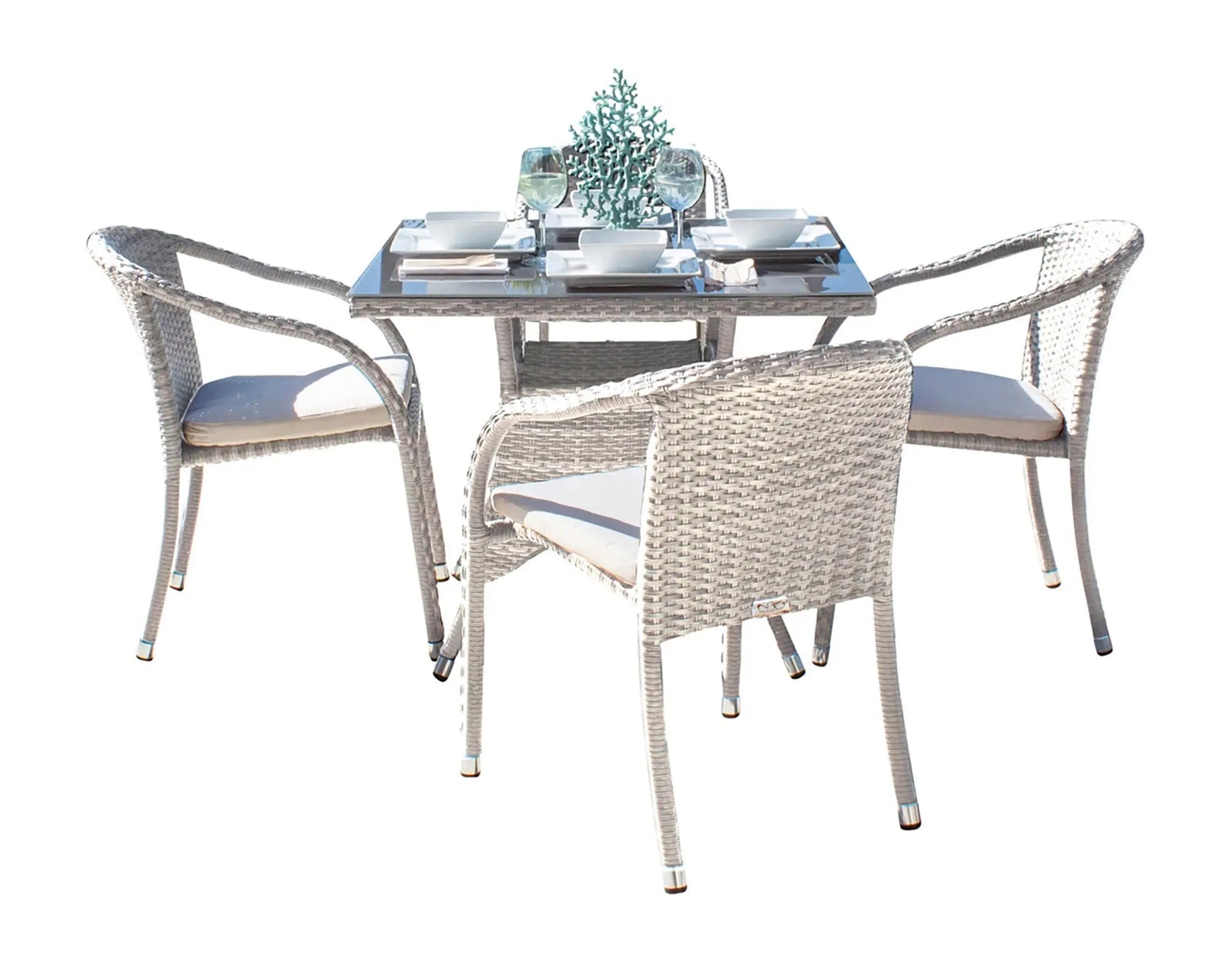 Hospitality Rattan PatioAthens 5-Piece Armchair Dining Set with Cushions 895-1147-WW-5DA-CUSH/SU-705- BetterPatio.com