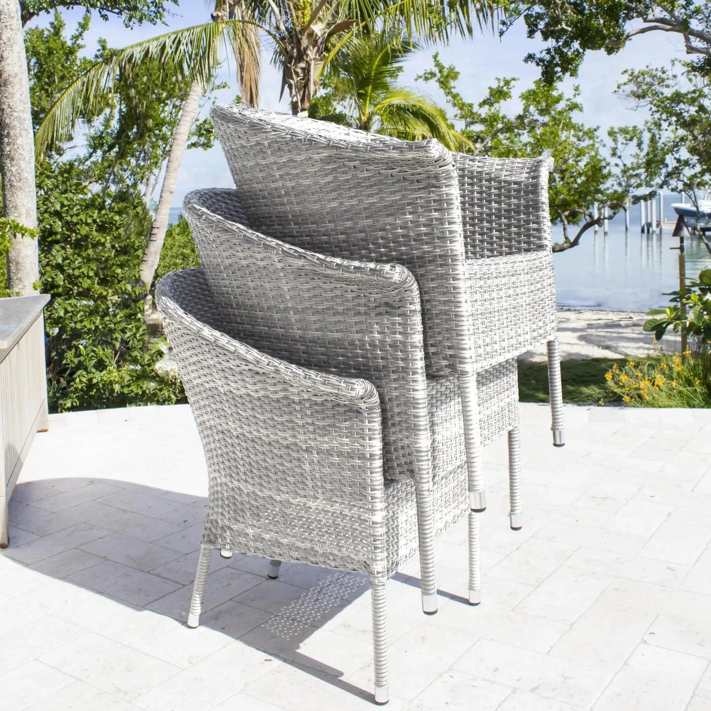 Hospitality Rattan PatioAthens 7-Piece Woven Armchair Dining Set with Cushions 895-1130-WW-7DA-CUSH/SU-705- BetterPatio.com