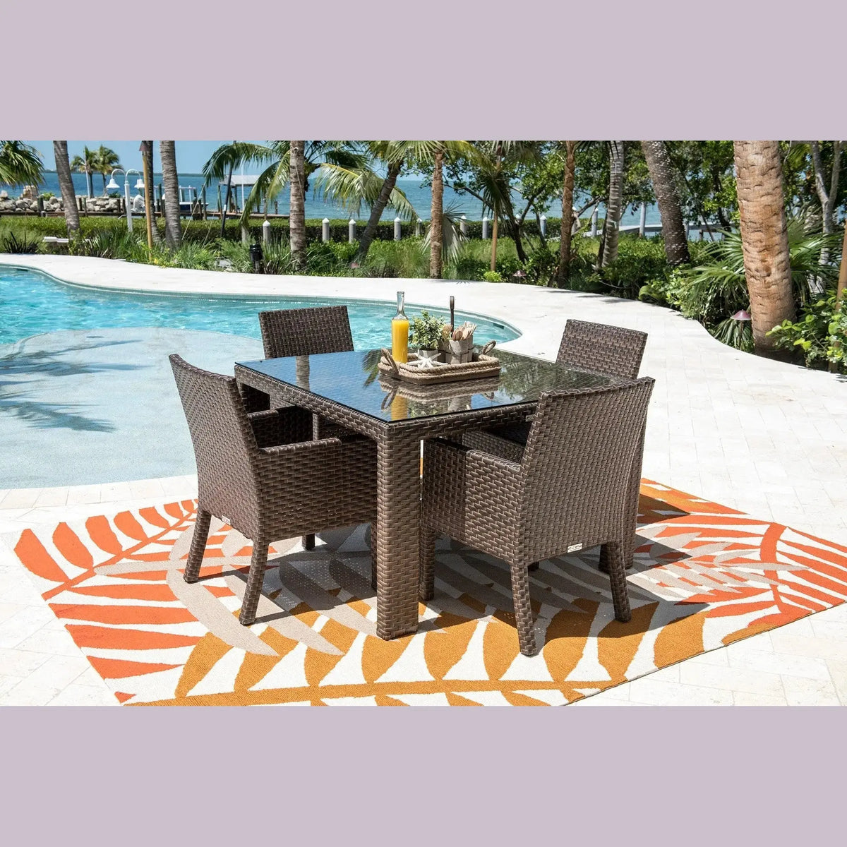 Hospitality Rattan PatioFiji 5-Piece Armchair Dining Set with Cushions 901-3347-ATQ-5DA-CUSH/SU-705- BetterPatio.com