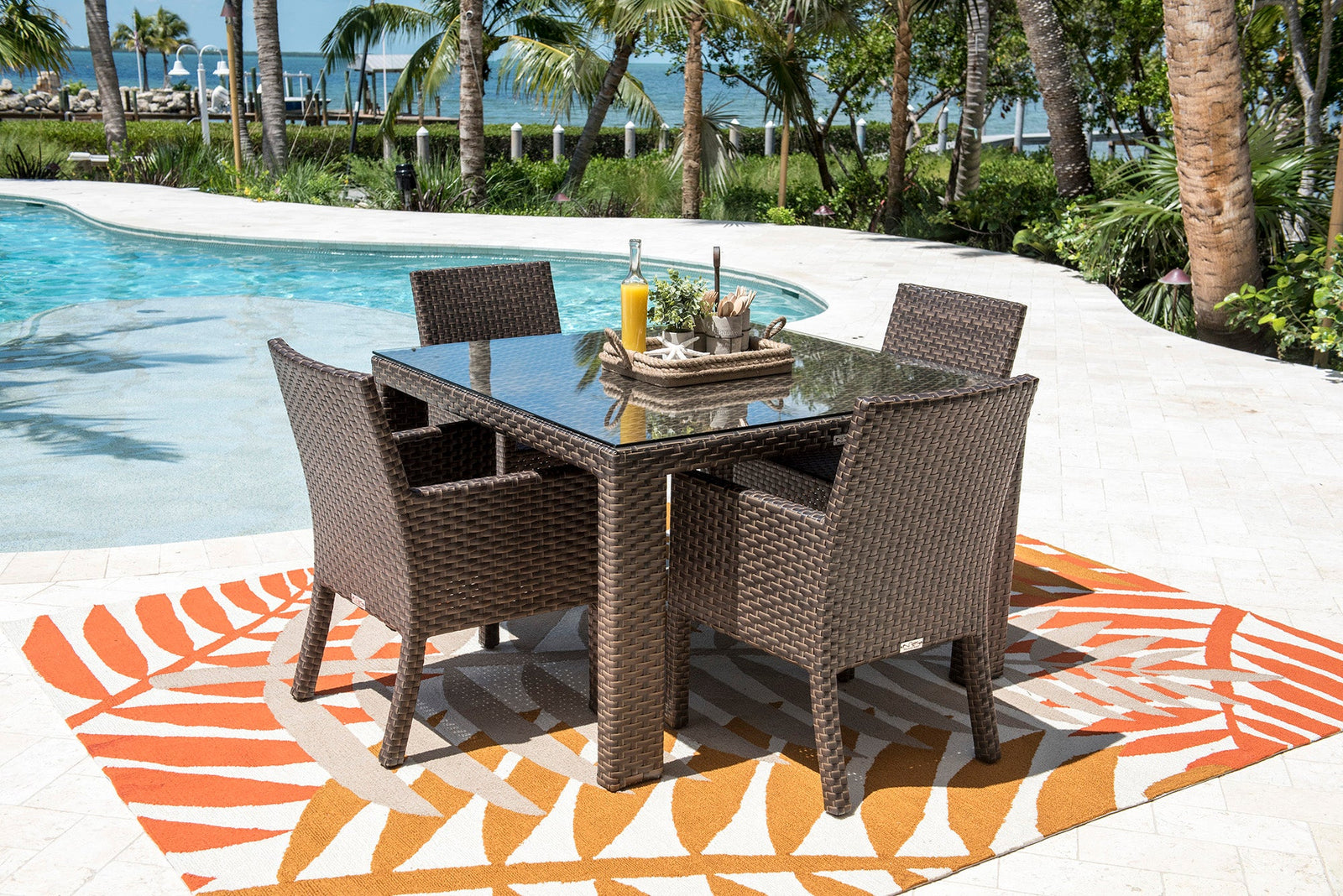 Hospitality Rattan PatioFiji 5-Piece Armchair Dining Set with Cushions 901-3347-ATQ-5DA-CUSH/SU-705- BetterPatio.com