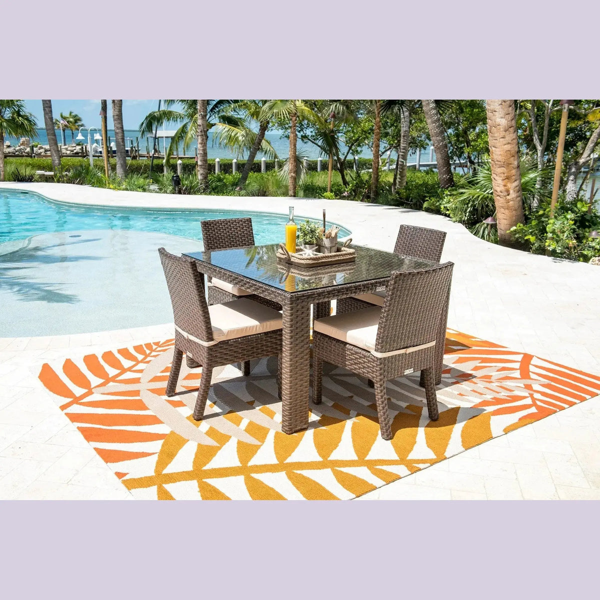 Hospitality Rattan PatioFiji 5-Piece Side Chair Dining Set with Cushions 901-3347-ATQ-5DS-CUSH/SU-705- BetterPatio.com