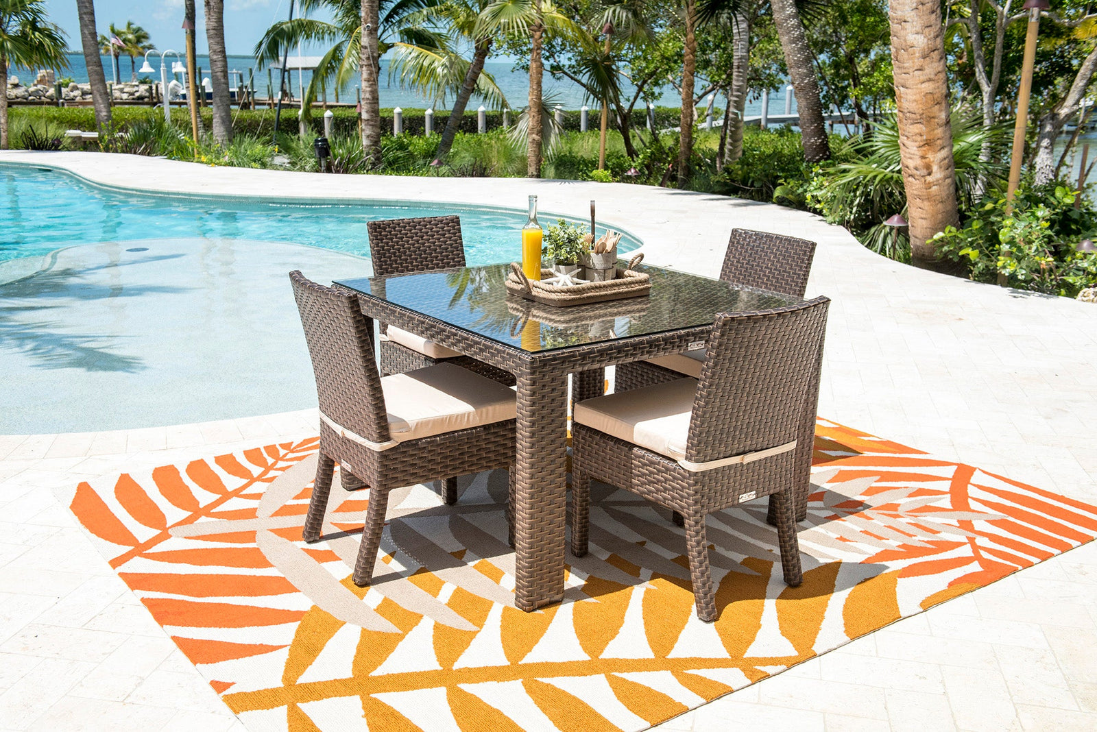 Hospitality Rattan PatioFiji 5-Piece Side Chair Dining Set with Cushions 901-3347-ATQ-5DS-CUSH/SU-705- BetterPatio.com