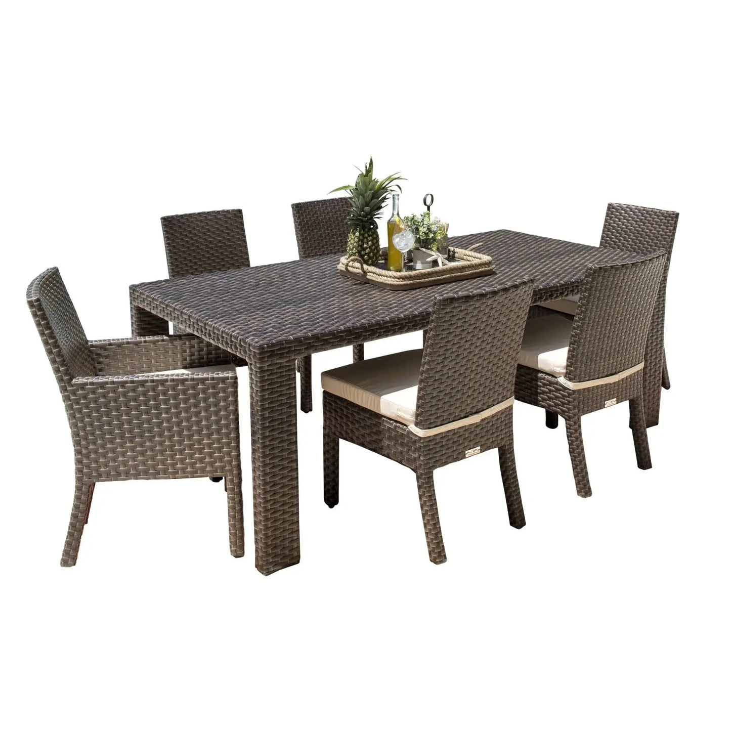 Hospitality Rattan PatioFiji 7 PC Dining Set with Glass Top and Seating Cushions 901-3347-ATQ-7AS-GLASS 901-3347-ATQ-7AS-GLASS- BetterPatio.com