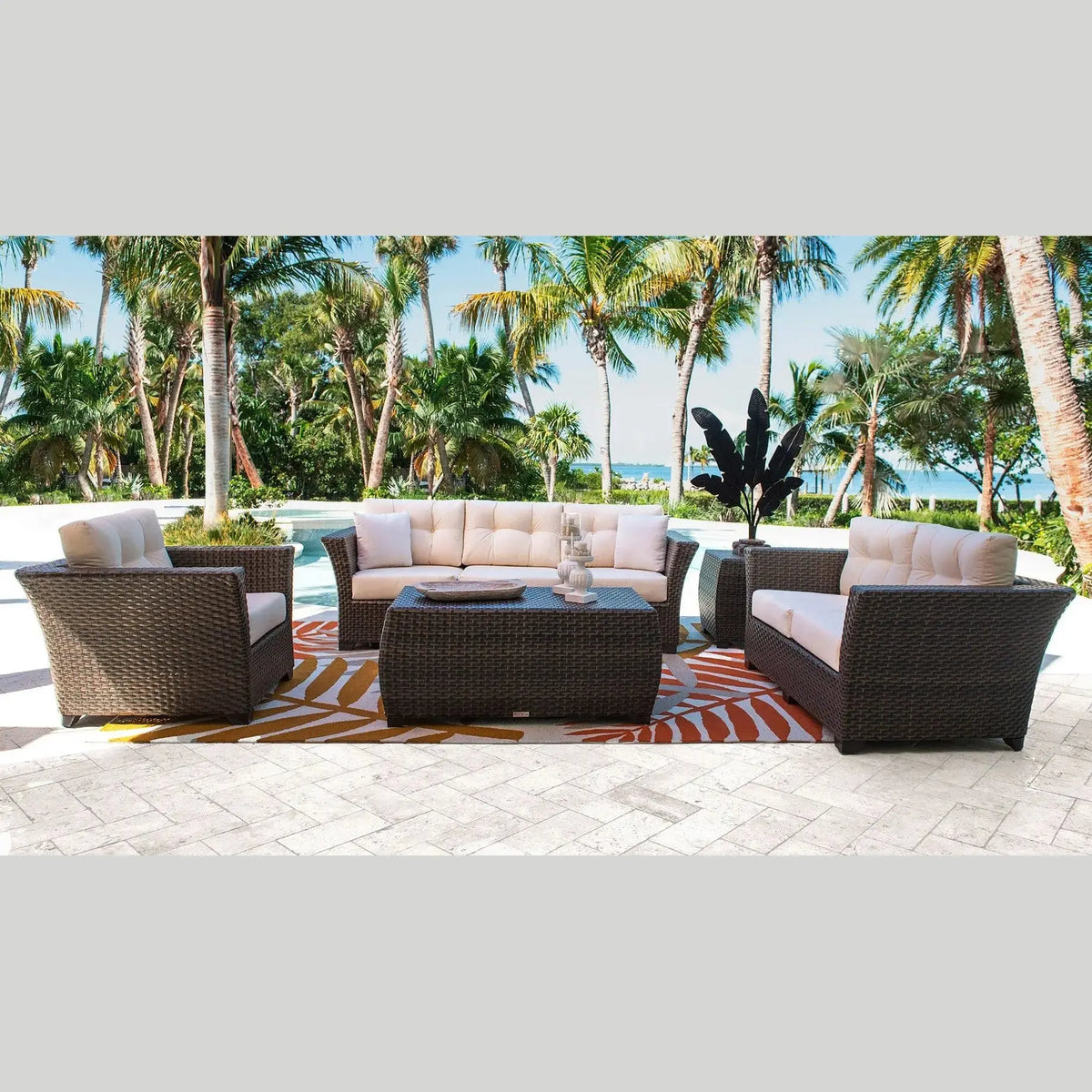 Hospitality Rattan PatioFiji Coffee Table with Glass 901-1347-ATQ-CT-GL- BetterPatio.com