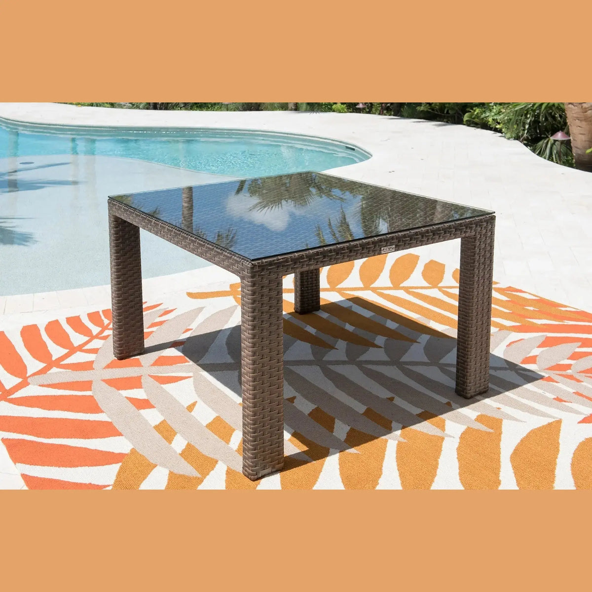 Hospitality Rattan PatioFiji Square Woven Dining Table with Glass 901-3347-ATQ-ST-GL- BetterPatio.com