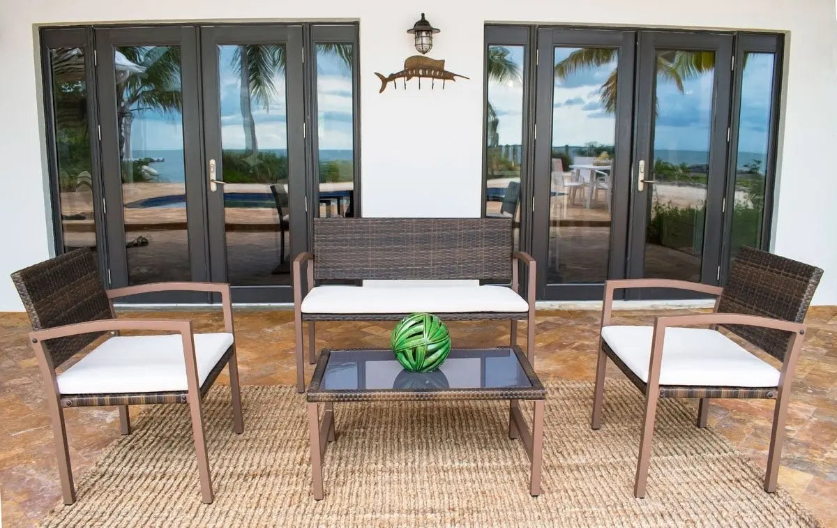 Hospitality Rattan PatioHospitality Rattan Patio Andros 4-Piece Patio Settee 3213-BRW-4PC-SET/SU-705- BetterPatio.com