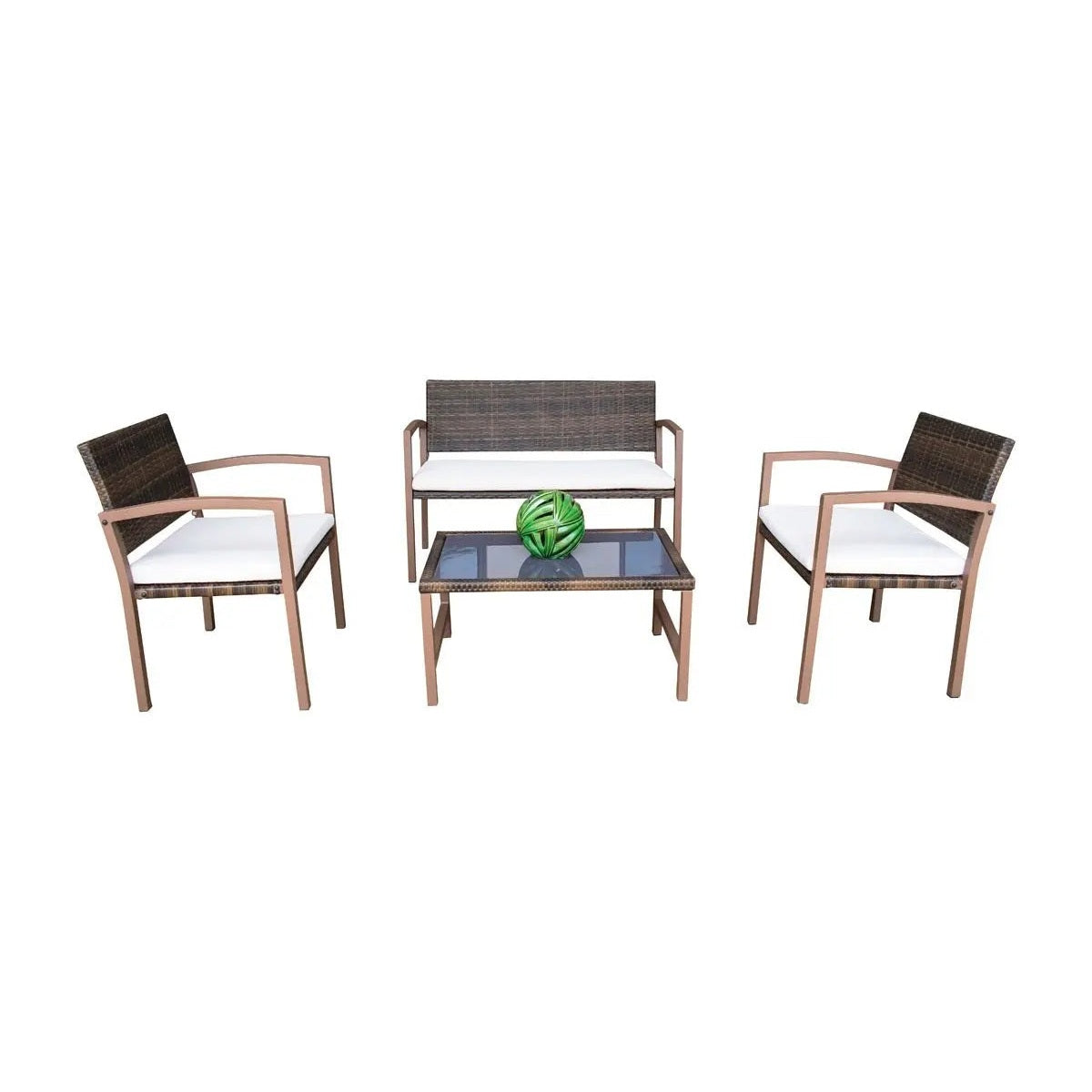 Hospitality Rattan PatioHospitality Rattan Patio Andros 4-Piece Patio Settee 3213-BRW-4PC-SET/SU-705- BetterPatio.com