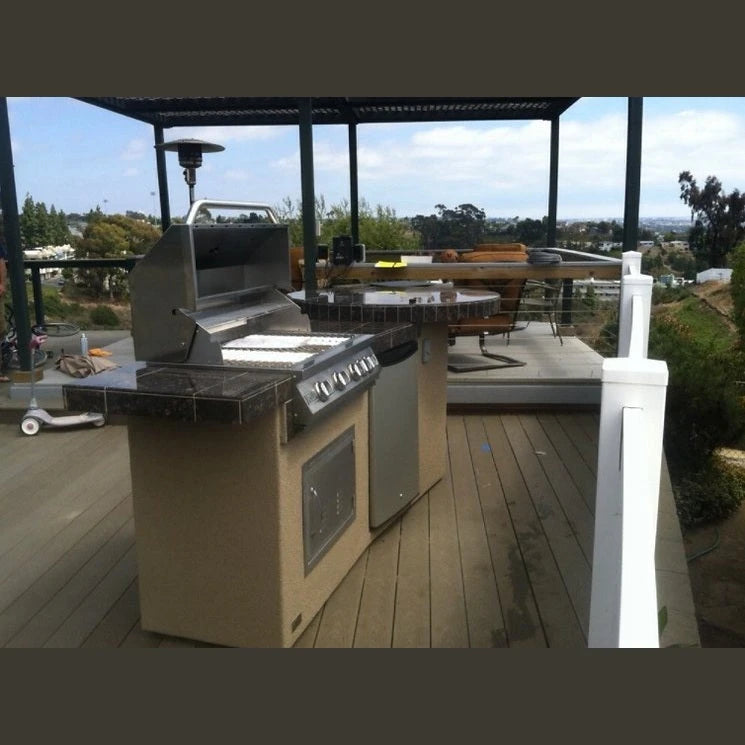 KoKoMo GrillsKoKoMo Grills 9 Foot BBQ Island With Round Bar Seating, Built-in BBQ Grill Fire-Island- BetterPatio.com