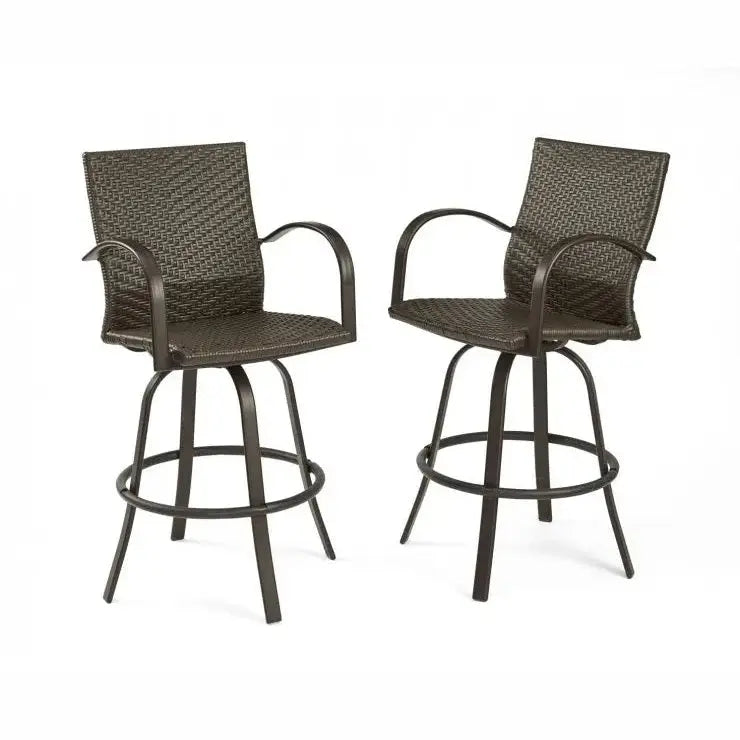 The Outdoor Great Room Company Leather Wicker Swivel Bar Stools, Set of 2 - NAPLES-4030-L - BetterPatio.com