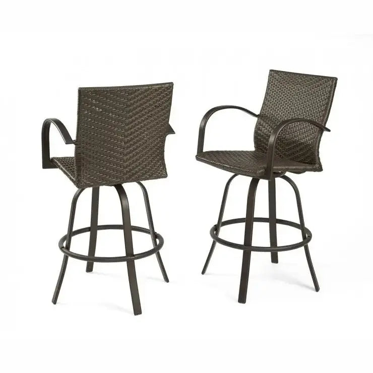The Outdoor Great Room Company Leather Wicker Swivel Bar Stools, Set of 2 - NAPLES-4030-L - BetterPatio.com