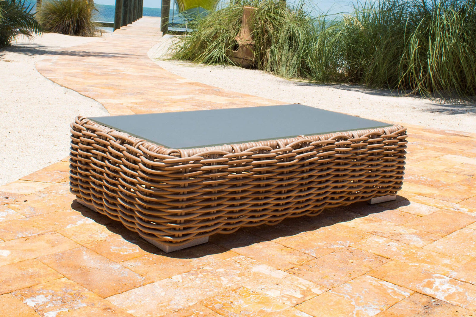Panama Jack Cancun Coffee Table with Grey Tempered Glass PJO-2501-HON-CT - BetterPatio.com