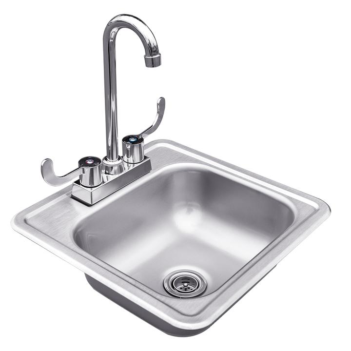 Summerset 15x15 inch Stainless Steel Drop In Sink and Hot and Cold Faucet SSNK-15D - BetterPatio.com
