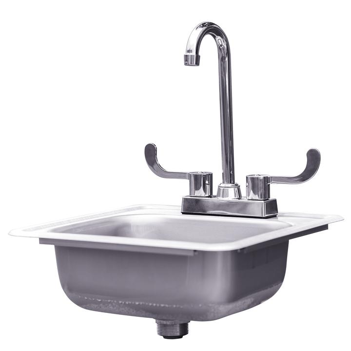 Summerset 15x15 inch Stainless Steel Drop In Sink and Hot and Cold Faucet SSNK-15D - BetterPatio.com
