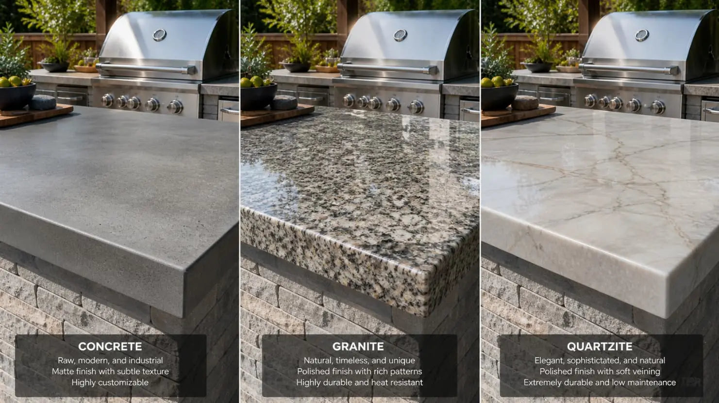 Concrete vs. Granite vs. Quartzite Outdoor Countertops