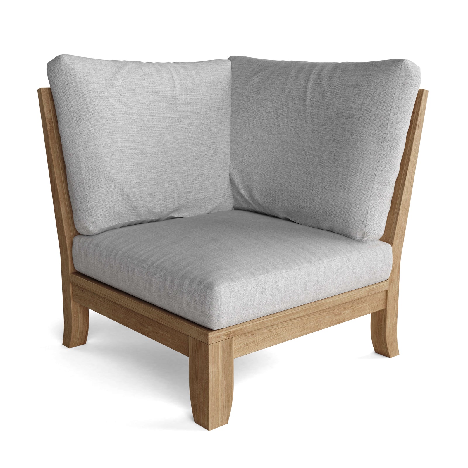 Wooden chair with gray cushions on a white background