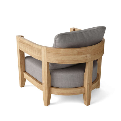 Wooden armchair with gray cushions on a white background