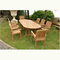 Sahara 9-Piece Teak Oval Dining Set with Extension Table & Stackable Armchairs
