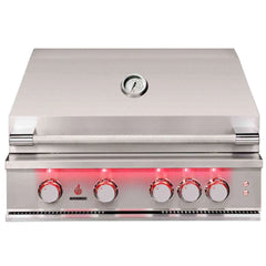 TrueFlame 32-Inch Built-In Gas Grill with Backlit LED Front Panel, Multi-Position Hood and Rotisserie Kit, Natural Gas or Liquid Propane - TF32