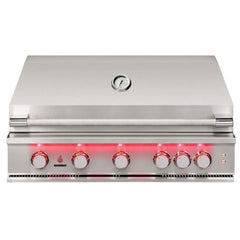 TrueFlame 40-Inch Built-In Gas Grill with Backlit LED Front Panel, Multi-Position Hood and Rotisserie Kit, Natural Gas or Liquid Propane - TF40