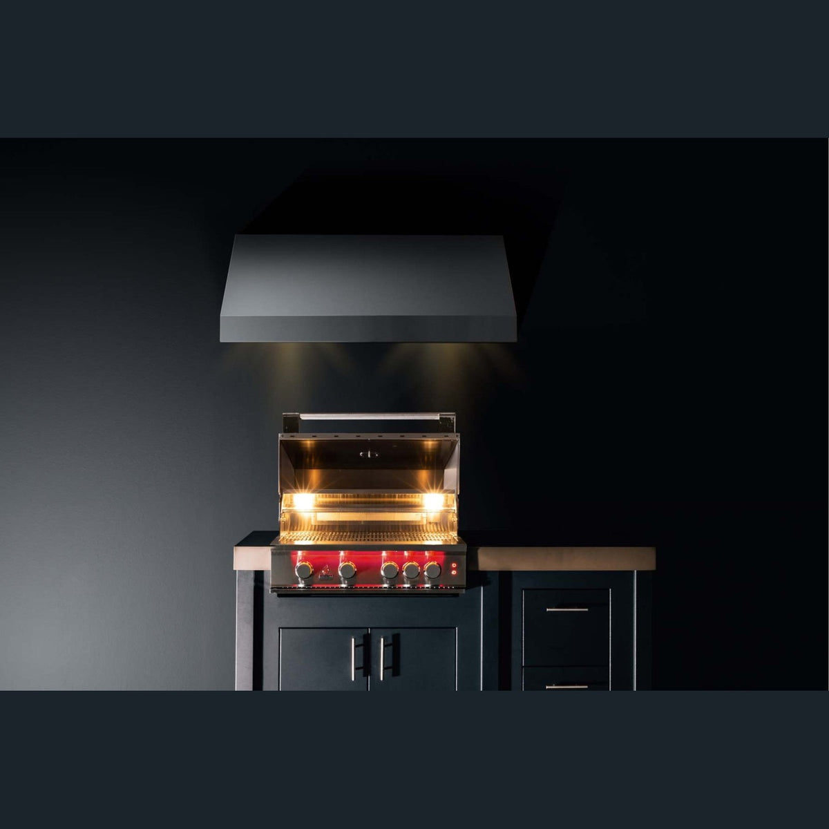 TrueFlame 40-Inch Built-In Gas Grill TF40 - built-in with vent hood installation view