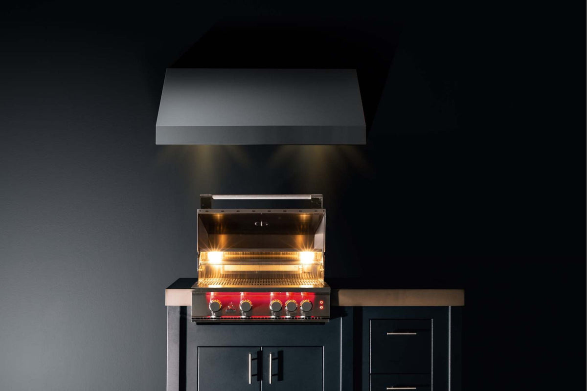 TrueFlame 40-Inch Built-In Gas Grill with Backlit LED Front Panel, Multi-Position Hood and Rotisserie Kit, Natural Gas or Liquid Propane - TF40