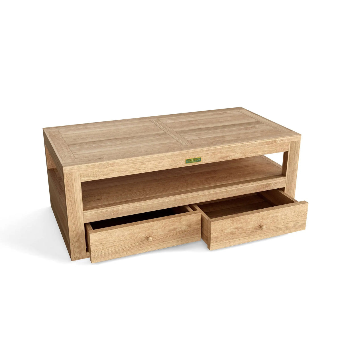 Anderson Teak Copacabana Ottoman - front profile of teak ottoman with Sunbrella fabric