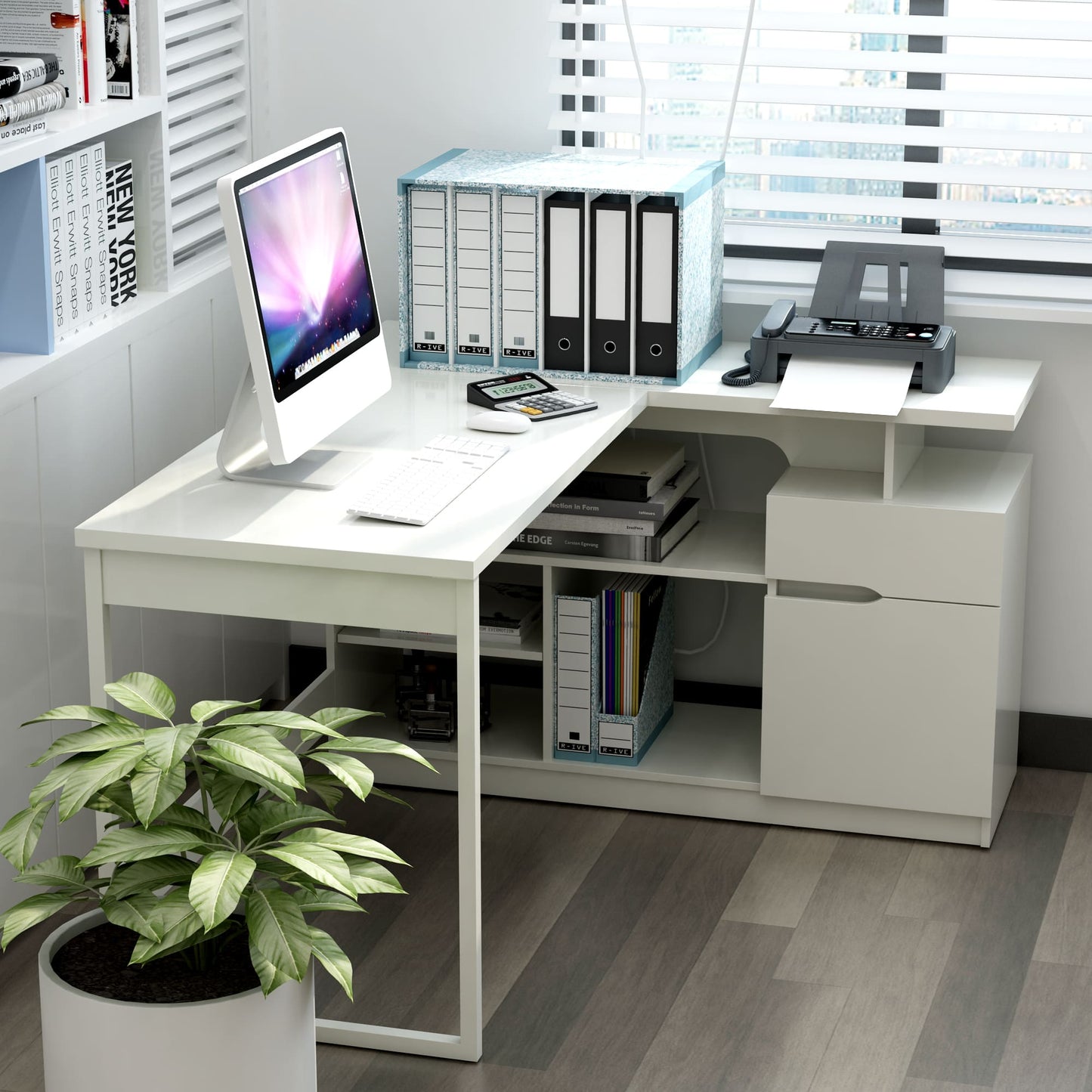 Anderson Teak Lexi 55-inch L-Shaped Corner Desk - full desk room lifestyle view