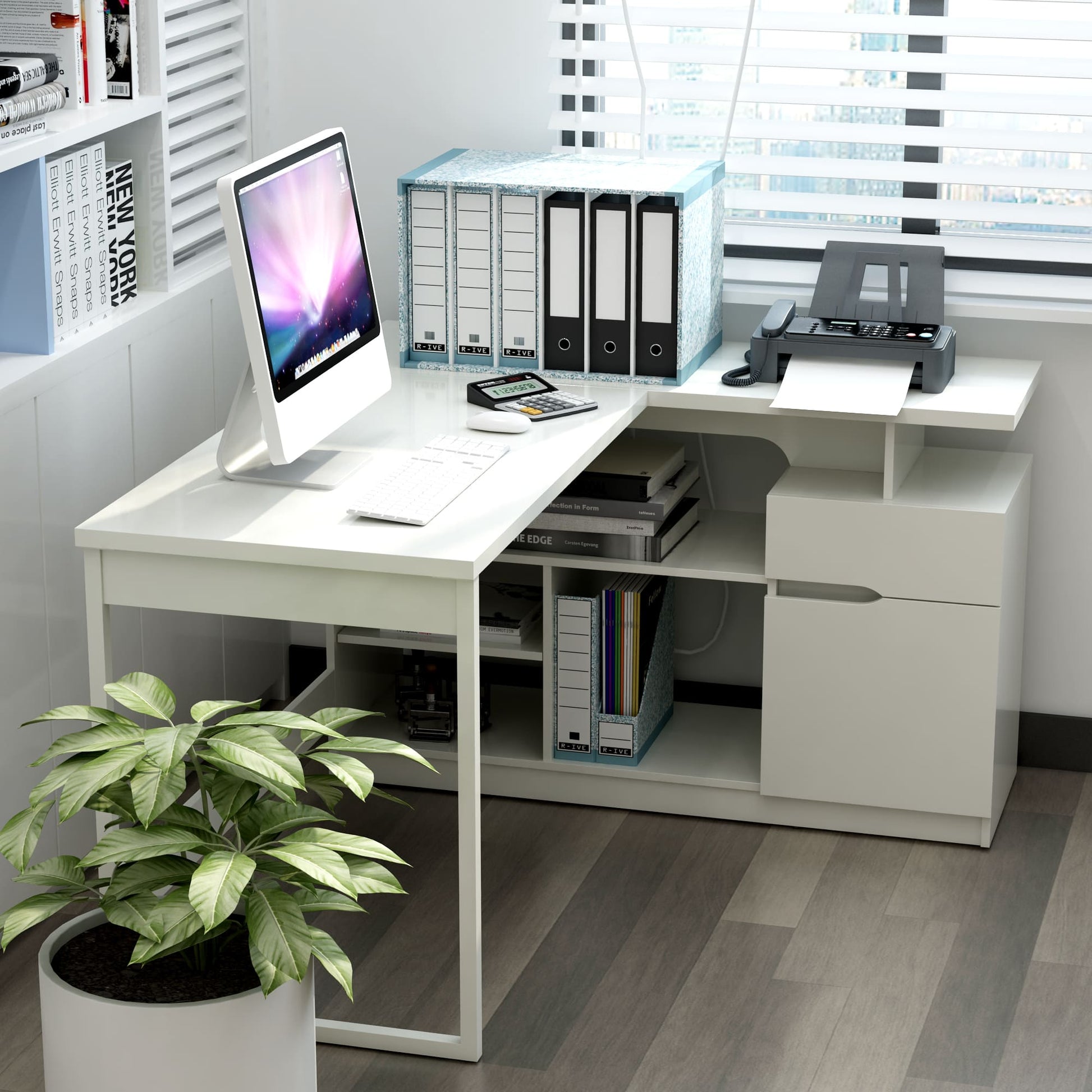 Anderson Teak Lexi 55-inch L-Shaped Corner Desk - full desk room lifestyle view