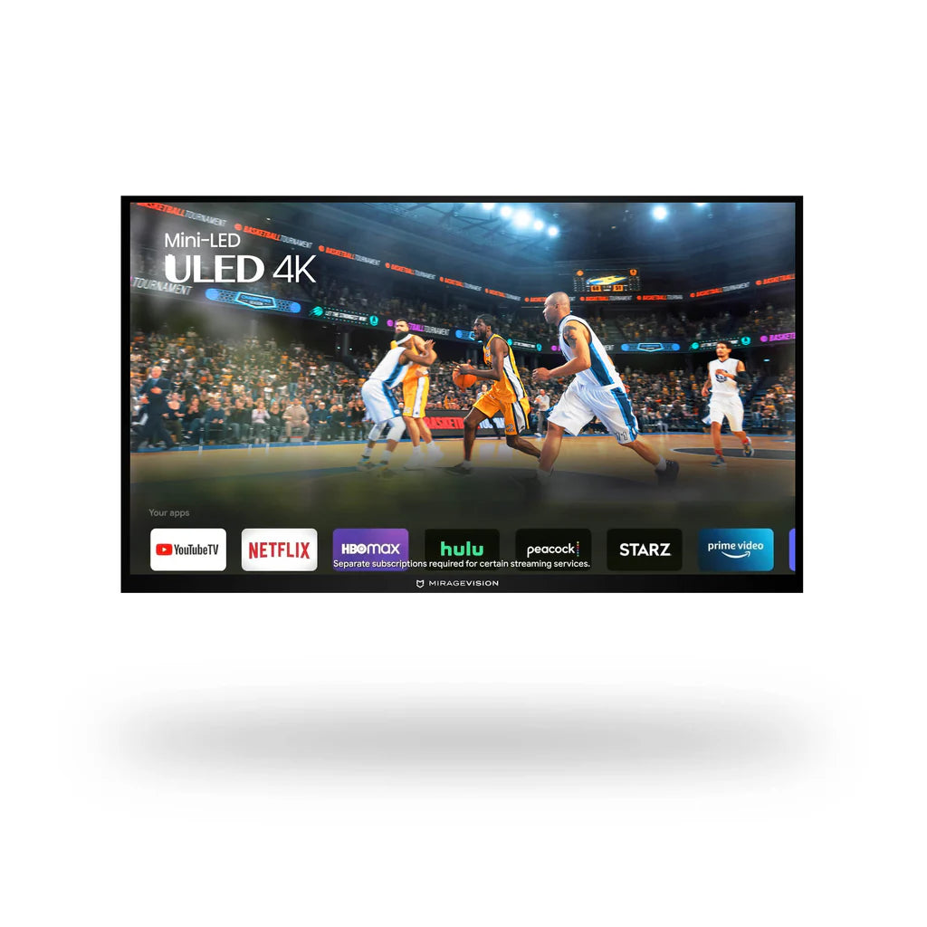 Smart TV displaying a basketball game with streaming app icons on the screen.