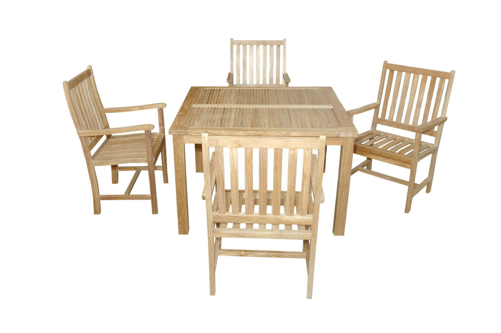 Wooden outdoor table and chairs set on a white background