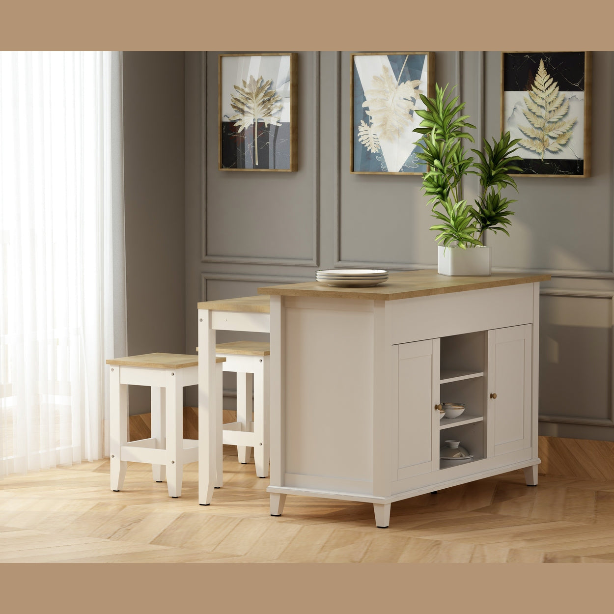 Delphi 53" Kitchen Island Cabinet with Stools & Storage | BetterPatio // BetterPatio.com
