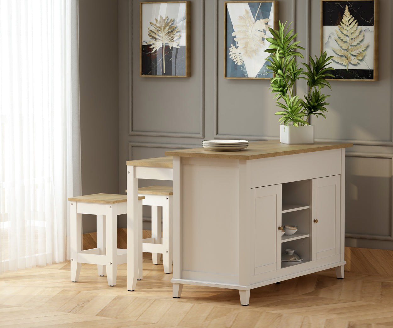 Delphi 53" Kitchen Island Cabinet with Stools & Storage | BetterPatio // BetterPatio.com