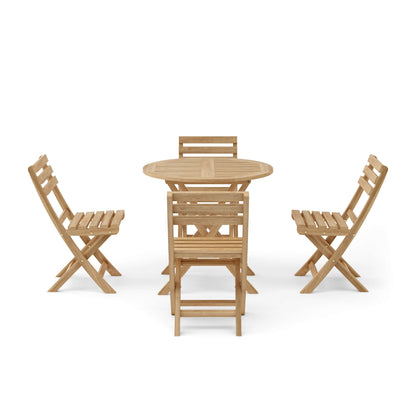Wooden outdoor furniture set with a table and two chairs on a white background