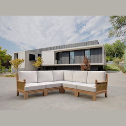 Luxe 5-Piece Modular Deep Seating Set - Teak & Wicker with Sunbrella Cushions