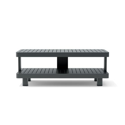 Black outdoor coffee table with two levels on a white background