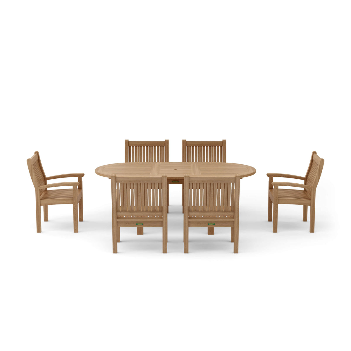Wooden dining set with table and four chairs on a white background