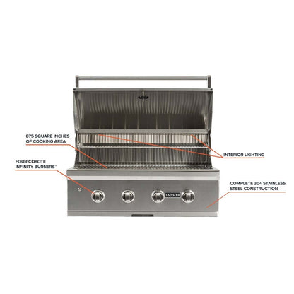 RTA Outdoor Living G7 L-Shaped Outdoor Kitchen Island with Coyote 36-Inch C-Series Grill, Fridge and Refreshment Bar - Coy...