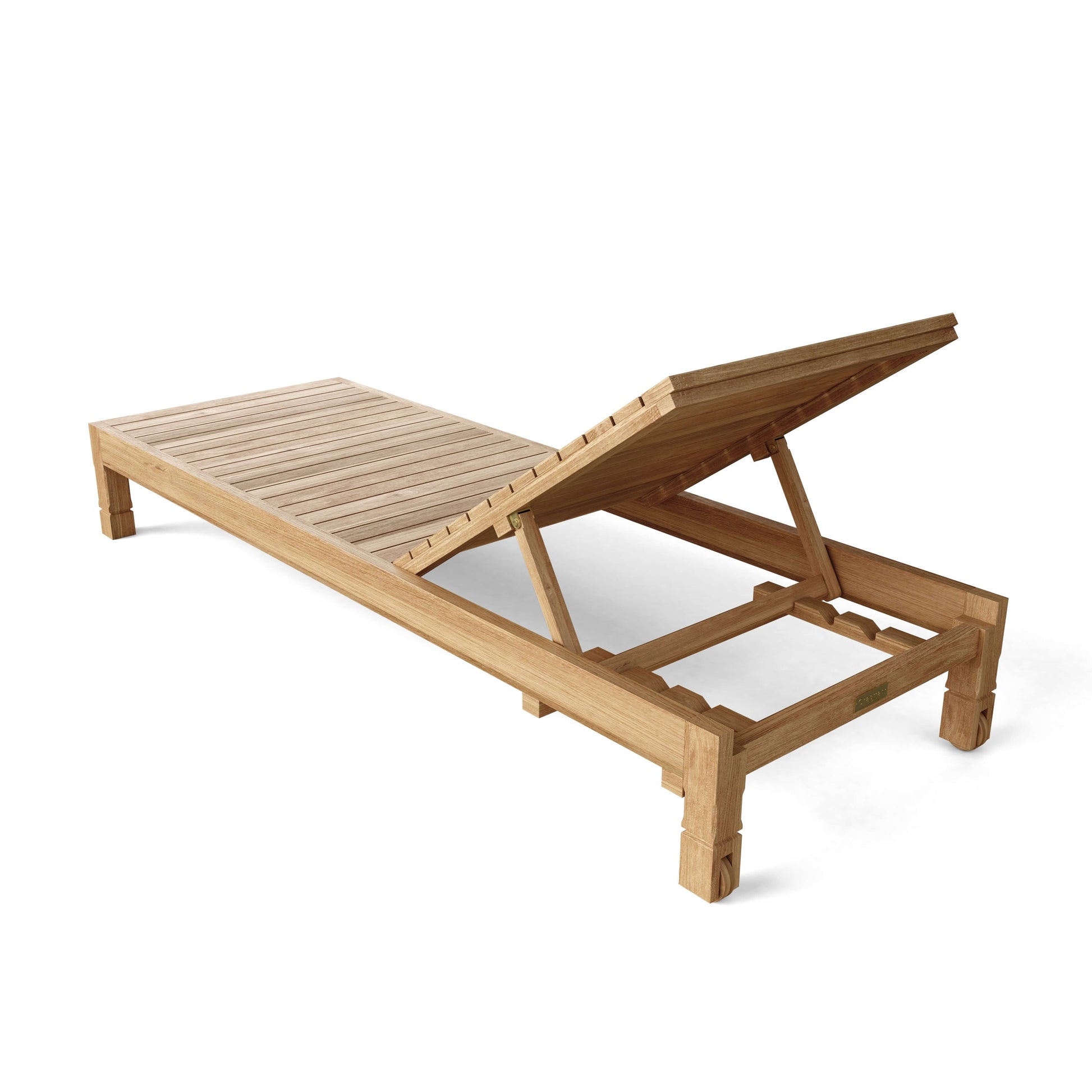 Wooden lounge chair with adjustable backrest on a white background