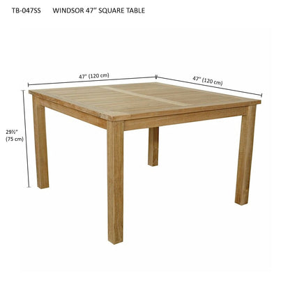 Wooden square table with dimensions labeled on a white background